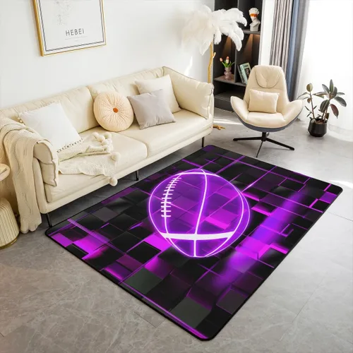 Miniatura 10 de Erosebridal Tapete de fútbol para interiores de 3 x 5 pulgadas, alfombra de fútbol neón para niños, adolescentes, hombres, brillantes, geométricas