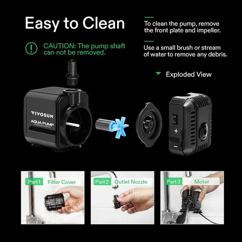 Miniatura 5 de VIVOSUN - Bomba sumergible de 210GPH (800L/H, 8W), bomba de agua ultra silenciosa con 3.3 pies de elevación, con cable de alimentación de 5 pies, 2