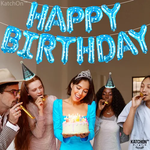 Miniatura 2 de KatchOn Cartel y globos de feliz cumpleaños azul claro – Cartel de lunares de 16 pulgadas para decoración de cumpleaños azul de niña Estrella azul