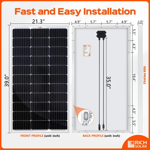 Miniatura 2 de RICH SOLAR Panel solar monocristalino de celda 9BB de 100 vatios, 12 voltios, batería de carga de módulo solar de alta eficiencia para caravana