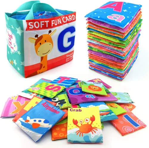 26 piezas de tarjetas de alfabeto suaves con bolsa de almacenamiento de tela para bebés, lactantes, niños pequeños y niños. Tarjetas flash