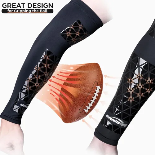 Miniatura 2 de COOLOMG Manga de compresión para brazo de fútbol con agarres para antebrazo y codo, manga de protección solar para niños, jóvenes y adultos Negro