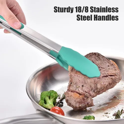 Miniatura 4 de Doosu Pinzas de cocina para cocinar: juego de pinzas para alimentos resistentes al calor de 600 °F con puntas de silicona antiarañazos, pinza
