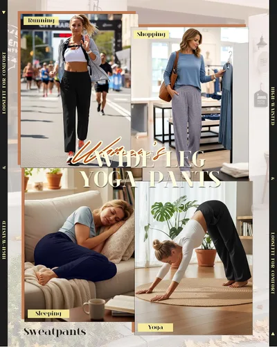 Miniatura 90 de Neer - Conjunto de 3 pantalones de yoga de pierna ancha para mujer - Pantalones deportivos cómodos, holgados, de cintura alta y casuales