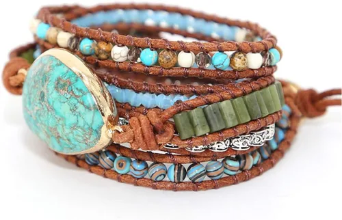 Miniatura 2 de ZOSOJONA - Pulseras bohemias hechas a mano de piedra natural, que dan vuelta, con cuentas de cristal de turquesa