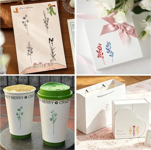 Miniatura 6 de 12 sellos de goma con almohadillas de tinta para manualidades, sellos de madera de flores y plantas con almohadillas de tinta para sellos, juego