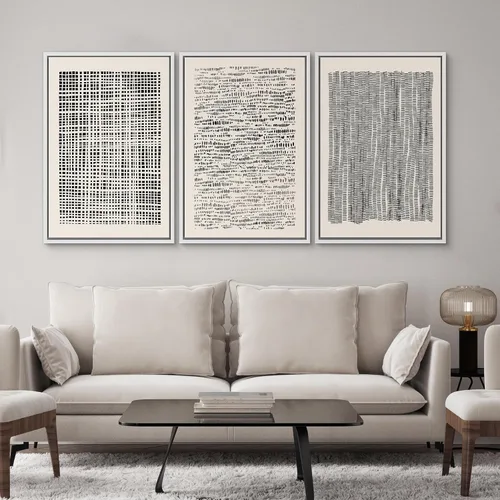 Miniatura 342 de SIGNWIN Lienzo enmarcado para pared, arte con pinceladas de flujo neutro en tonos beige abstractos, ilustraciones, arte moderno, decorativo
