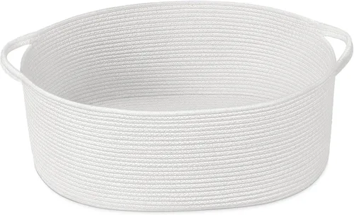 Miniatura 14 de Goodpick Cesta tejida pequeña, linda cuerda rosa, cesta de algodón para bebé, cesta de almacenamiento para habitación de guardería, caja de juguetes