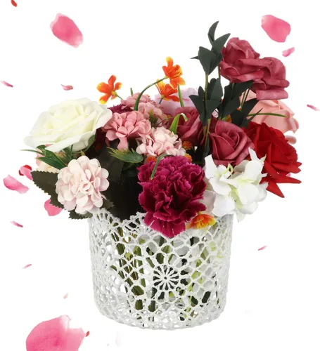 Miniatura 4 de WILLBOND 2 cestas de flores para boda, pequeña canasta blanca con asa para boda, pétalos de flores, confeti, 5.90 x 4.72 x 4.33 pulgadas