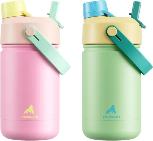 Miniatura 79 de POWCAN - Botella de agua con aislamiento de 18 onzas, con tapa de boquilla y pajilla 2 en 1, fría 24 horas, a prueba de fugas, apta para portavasos