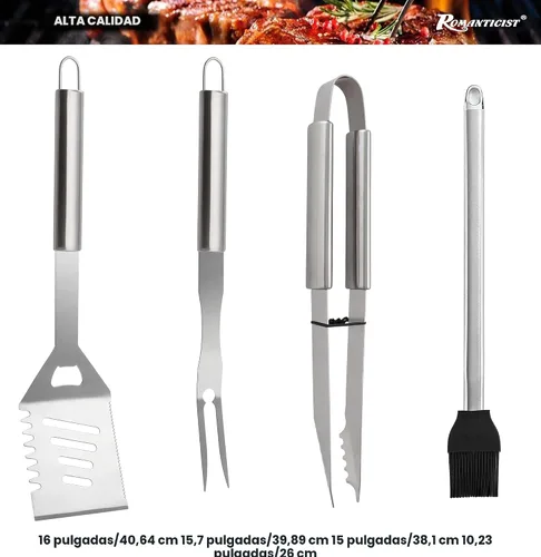 Miniatura 2 de ROMANTICIST Juego de 23 accesorios imprescindibles para parrilla de barbacoa con termómetro en estuche, juego de herramientas de barbacoa de acero