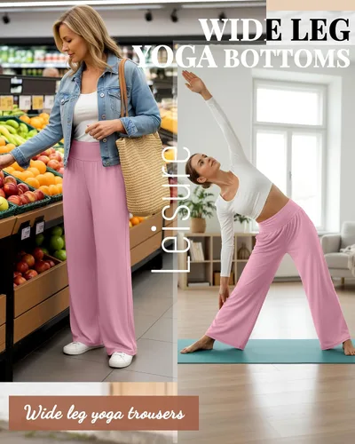 Miniatura 102 de Neer - Conjunto de 3 pantalones de yoga de pierna ancha para mujer - Pantalones deportivos cómodos, holgados, de cintura alta y casuales
