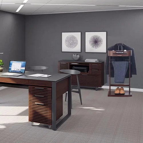 Miniatura 7 de Soporte de valet de madera para trajes, soporte de valet de madera, perchero de pie para ropa de pie con colgador de ropa y riel para pantalones