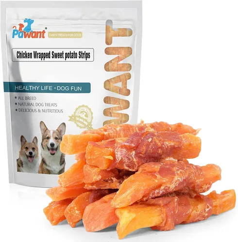 Dog Treats - Golosinas para perros de batata envueltas en pollo, aperitivos de entrenamiento para cachorros, golosinas sin cuero crudo, 1