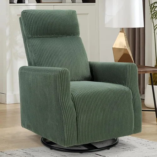 Miniatura 10 de CANMOV Silla mecedora giratoria para guardería, silla giratoria con respaldo alto y brazos, silla deslizante de pana para sala de estar, dormitorio