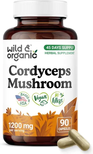 Miniatura 10 de Wild & Organic Cordyceps Cápsulas de 1200 mg - Apoyo inmunológico - Suplemento en polvo de hongos Cordyceps - Extracto de micelio puro - Vegano, sin