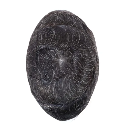 Miniatura 20 de Super Natural Mens Hair Piece 100 Cabello humano indetectable Mens Toupee Hair Systems Ultra Thin Skin V Looped Hair #10R WXL=8X10