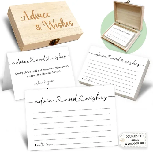 Miniatura 10 de Caja de tarjetas de consejos y deseos, 50 tarjetas de consejos de cumpleaños, boda, baby shower, caja de buenos deseos para fiesta de cumpleaños