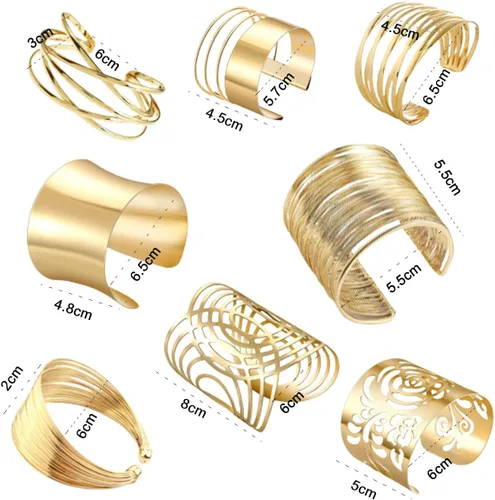 Miniatura 5 de 8 pulseras para mujer, pulseras de alambre ancho abierto, pulsera dorada