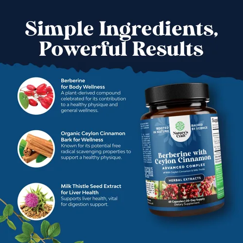Miniatura 6 de Complejo equilibrado de berberina Plus de 1200 mg, berberina antioxidante con cápsulas de canela de ceilán más extracto de cardo mariano
