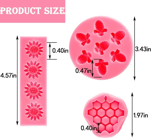 Miniatura 2 de Juego de 4 moldes de silicona para tartas con temática de panal de girasol y abeja, para decoración de pasteles, decoración de cupcakes, fondant