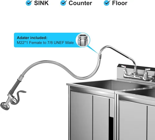 Miniatura 3 de CWM - Pulverizador de fregadero comercial con manguera flexible de acero inoxidable de 45 pulgadas, válvula de pulverización de preenjuague de 1.42