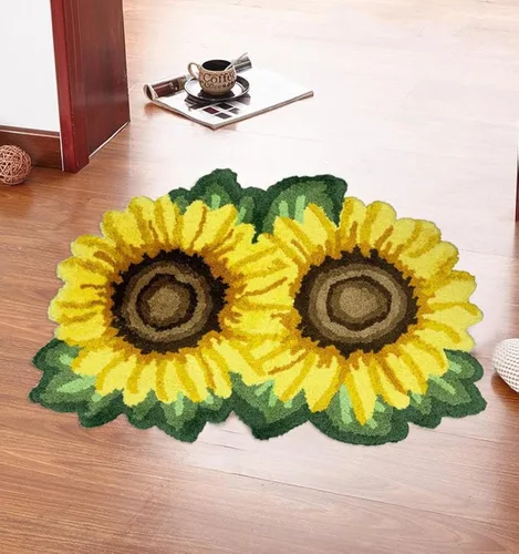 USTIDE Tapete de área de girasol, tapete de flores amarillas, bonito tapete para baño y cocina, tapete hecho a mano, lavable, floral (23.6 x 35.4