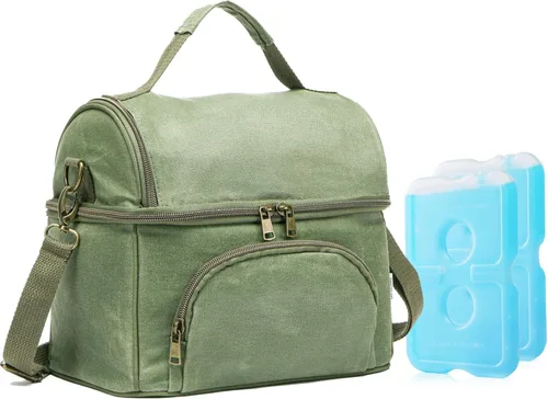 Miniatura 9 de Waxed Canvas Lunch Bag with 2 XL Ice Packs, Canvas Lunch Box, Lunch Cooler for Men Work, 10.5L 2 Compartments Insulated Leakproof Cooler Bags for