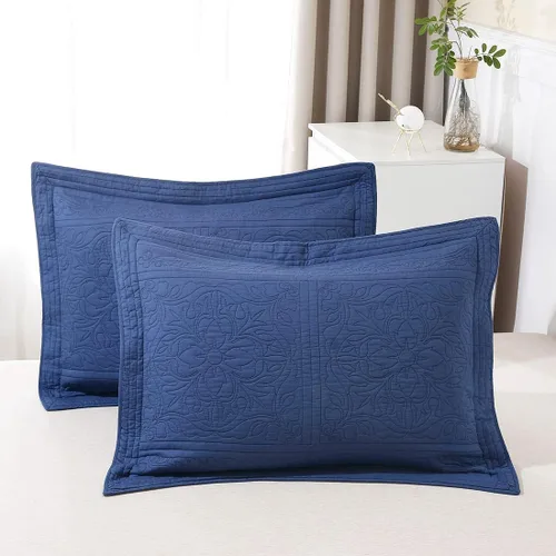 Miniatura 36 de WINLIFE Juego de 2 fundas de almohada acolchadas 100% algodón, estampado floral, tamaño King, color verde