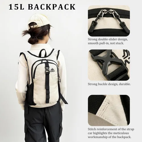 Miniatura 6 de Mochila de senderismo pequeña de 15L plegable ultraligera Trekking Camping al aire libre Mochila para mujeres hombres (beige)