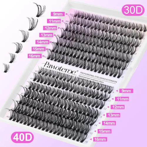 Miniatura 6 de Kit de extensión de pestañas Pawotence DIY 280 piezas, racimos de pestañas, kit de extensión de pestañas, 9-16mm, 30D, 40D, pestañas individuales
