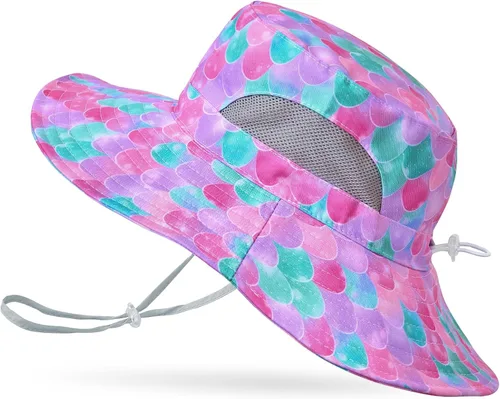 Miniatura 11 de Sombrero de sol para niñas de 2 a 8 años de malla con protección UV, sombrero de playa plegable para niñas de 2 a 8 años Azul