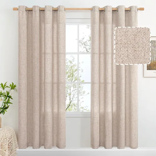 Miniatura 48 de BGment Cortinas de Lino Beige de 63 Pulgadas de Largo 2 Paneles - Tratamientos para Ventanas con Textura de Arpillera Filtrantes de Luz Cortinas