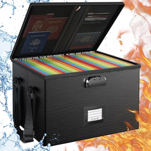 Miniatura 8 de ROSONG Caja de Documentos Ignífuga Organizador de Archivos - Caja de Almacenamiento Portátil Impermeable con Cerradura y Asa para Colgar Carpetas