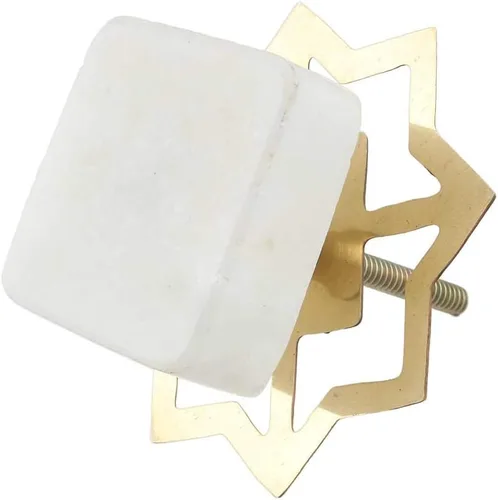 Indian Shelf Paquete de 4 pomos cuadrados finos de mármol blanco de lujo para gabinete, pomos decorativos de piedra para cajones y tiradores de