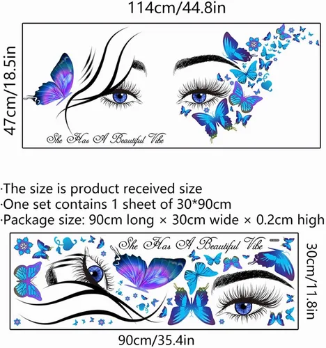 Miniatura 3 de Calcomanías de pared de mariposa con ojos de pestañas azules, citas inspiradoras de sacinora con palabras motivacionales, calcomanías de pared