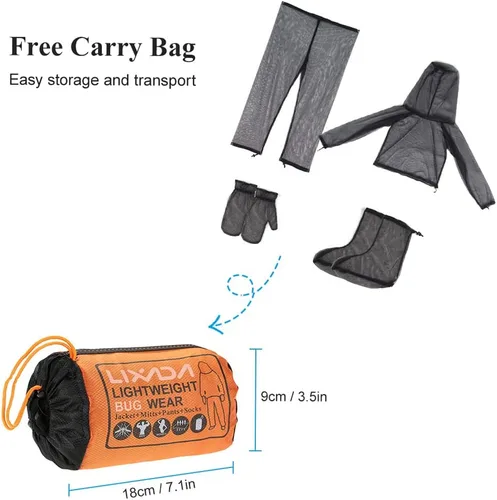 Miniatura 5 de LIXADA Conjunto de medias de malla para traje, chaqueta y pantalones, medias unisex ultrafina con bolsa de transporte para pesca, caza, camping