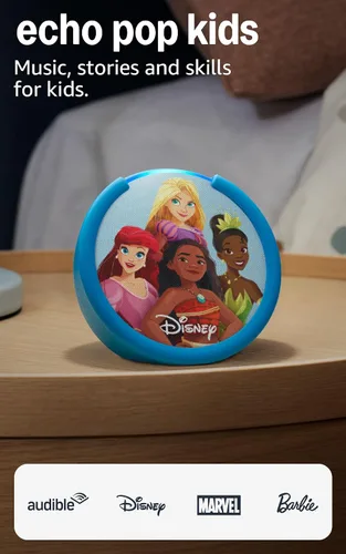 Amazon Echo Pop Kids (modelo más reciente), Disfruta audiolibros apropiados para su edad, juegos interactivos y experiencias Alexa+ para crear y