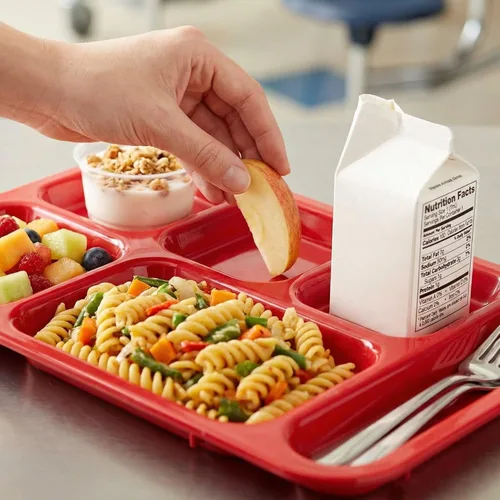 Miniatura 2 de Carlisle FoodService Products ABS Lunch Tray with 6 Compartments, Right Handed Cafeteria Tray with Divided Compartments for Food, 14" x 10", 24 Rojo