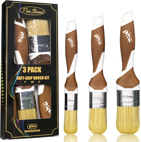Juego de 3 Pinceles de Pintura Profesionales, 1", 1.5", 2" Cerdas Sintéticas, Mango de Goma de Fácil Agarre, Pincel de Pintura para Gabinetes de