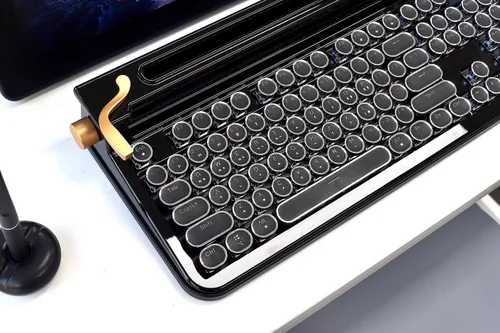 Miniatura 6 de FINEDAY Teclado 2.0 Plus, 2.4G inalámbrico y Bluetooth, 104 teclas, interruptor azul, 5000 mAh, teclado mecánico retro con teclas coreanas/inglesas