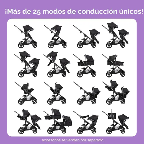 Miniatura 4 de Baby Trend Morph Cochecito Modular de Individual a Doble, Dash Black