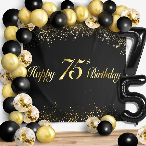 Miniatura 22 de Juego de globos negros de feliz cumpleaños 70 – Decoración de guirnalda temática de fiesta con texto en inglés "Cheers to 70 Years Old Party Theme