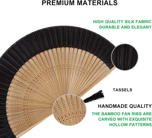 Miniatura 4 de Amajiji Abanico plegable de seda de bambú de 8.27 pulgadas (8.3 in), encantador chinojaponés, elegante, estilo retro, vintage, el mejor regalo