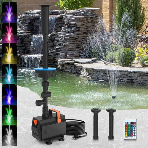 AquaMiracle Bomba de Fuente para Estanque con LED Colorido Automático para Estanques Exteriores 200-600 Galones, Bomba de Agua Sumergible 600GPH