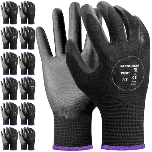Miniatura 17 de Kebada Guantes de trabajo de seguridad, paquete de 120 pares a granel, pantalla táctil, revestimiento de poliuretano, ideales para almacén, Negro