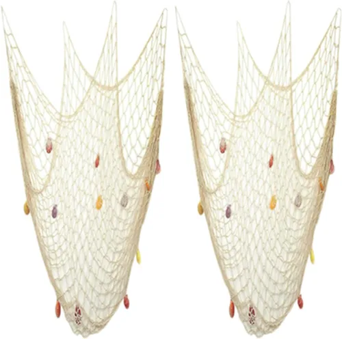 Miniatura 19 de Red de pesca natural de 79 x 59 pulgadas con conchas, decoración de pared con temática oceánica, red de pesca para fiesta en la playa, boda