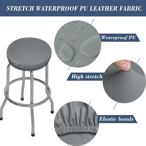 Miniatura 3 de Paquete de 2 fundas para taburetes de bar de poliuretano, impermeables, extraíbles, lavables, color gris, se adapta a taburetes redondos de 13 a 18