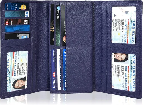 Miniatura 2 de Carteras de piel con bloqueo RFID, para cheques, con 11 ranuras para tarjetas, para mujer
