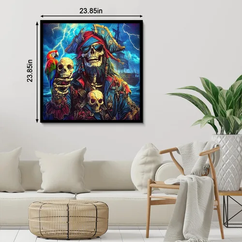 Miniatura 3 de Rompecabezas de esqueleto pirata para adultos, 1000 piezas, capitán pirata de terror con cráneo loro, escena de tormenta oceánica, rompecabezas